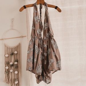 Tobi Floral Halter Jumpsuit in Brown and White
